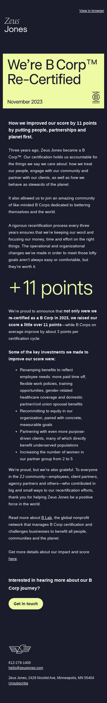 Celebrating our B Corp recertification 🍾