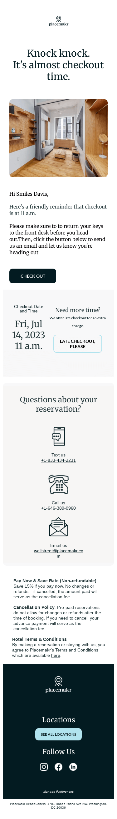 Checkout instructions for Placemakr Wall Street