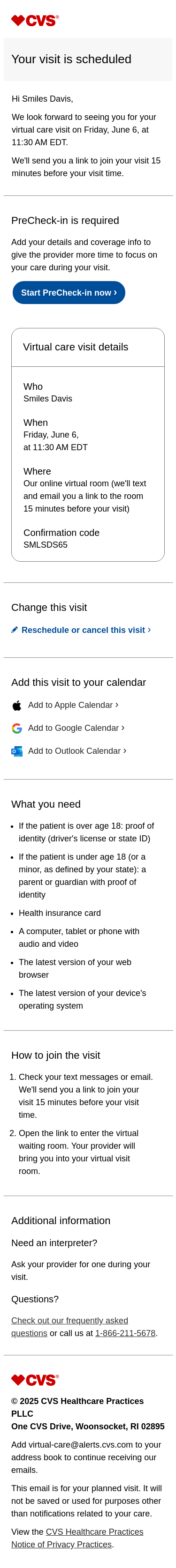 Confirmed: your virtual care visit