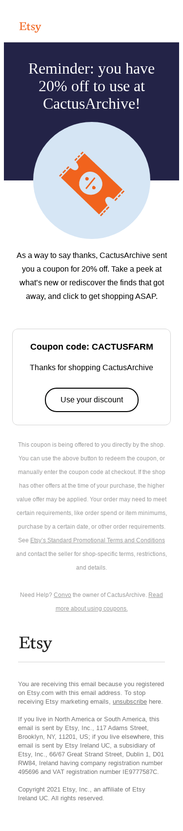 Coupon reminder: CactusArchive sent you 20% off