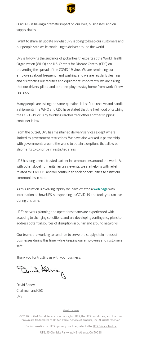 COVID-19: How UPS is Responding