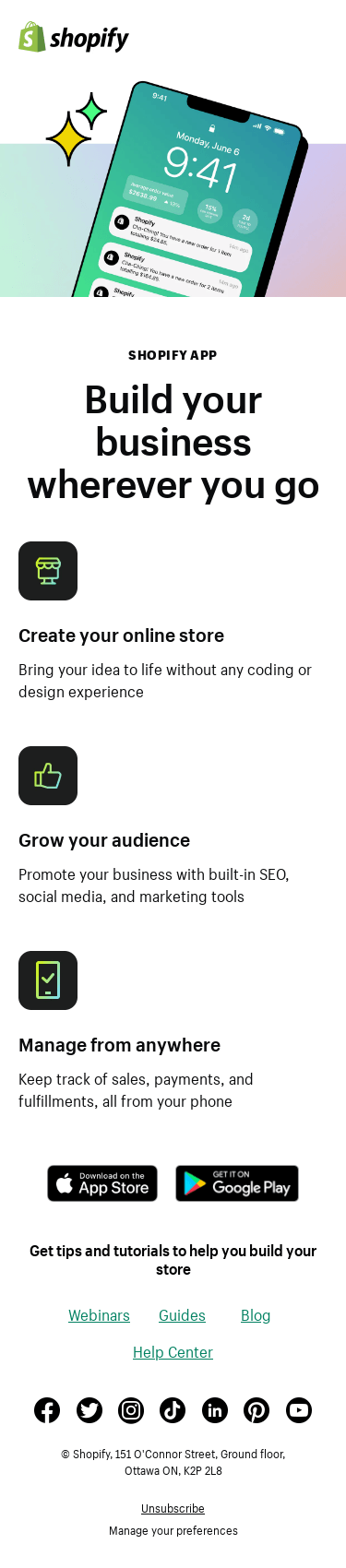 Create and manage your online business with the Shopify app
