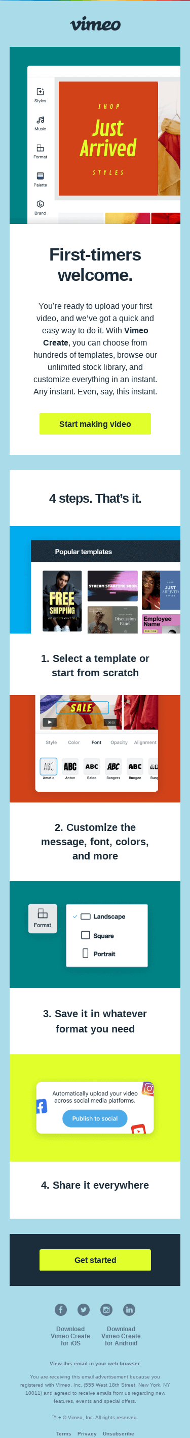 Create and upload your first video in an instant
