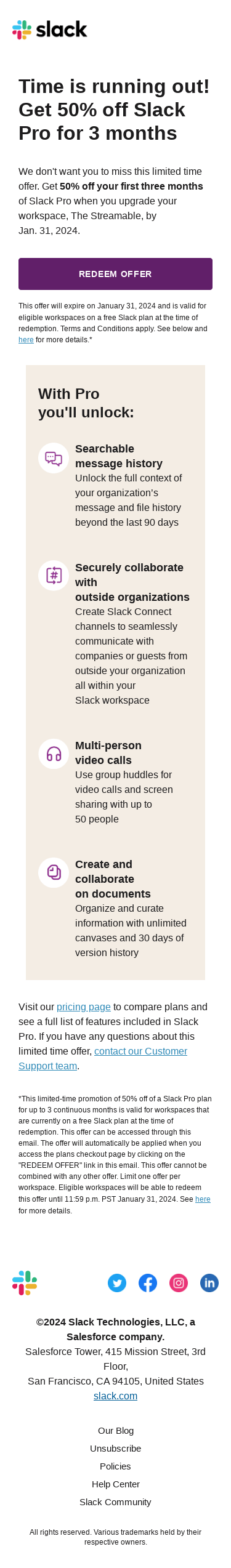 Don’t miss out! 50% off Slack Pro