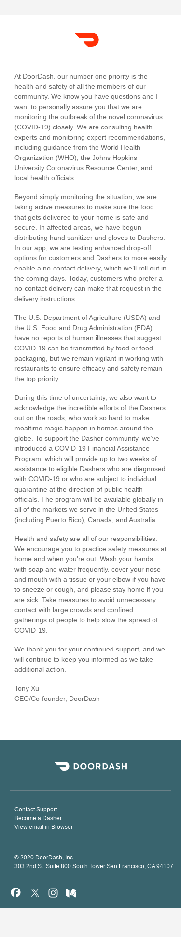 DoorDash Community Health and Safety Update