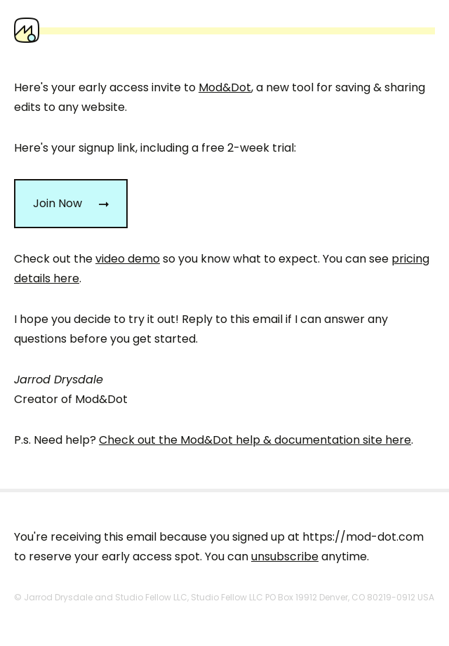 Early access invite to Mod&Dot
