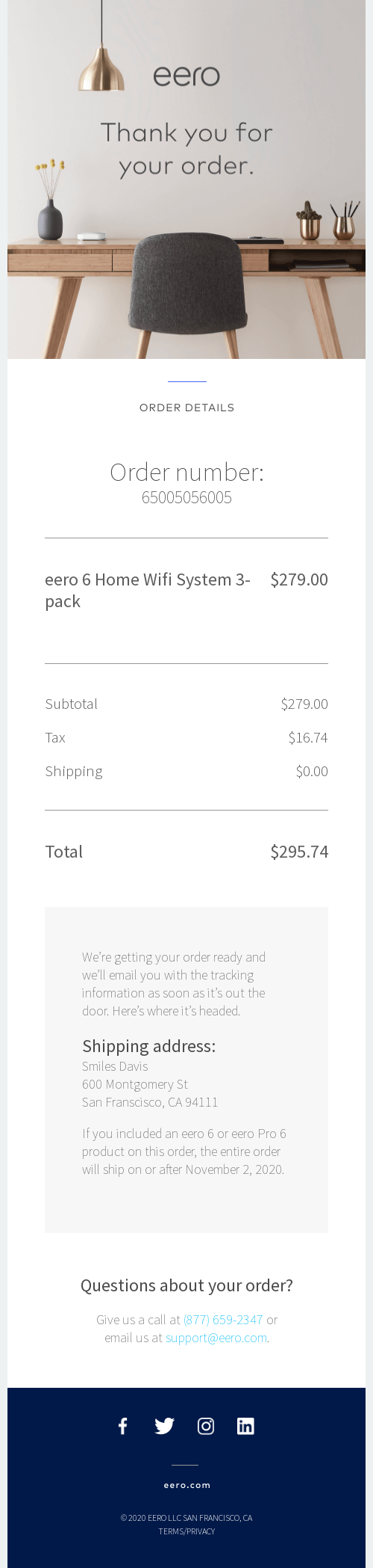 eero order confirmation