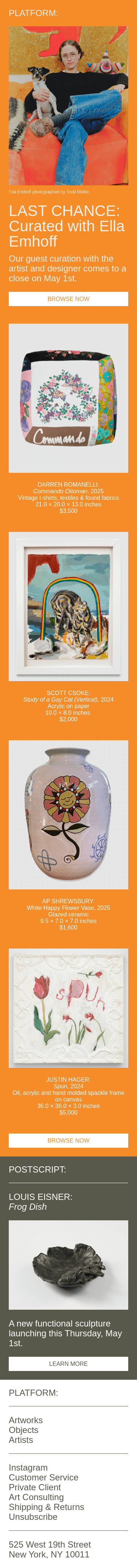 Ella Emhoff's guest curation leaves Platform after tomorrow