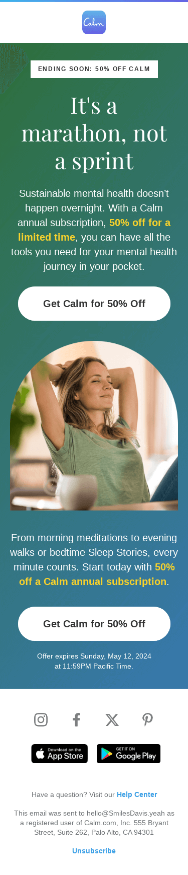 💙 Ending soon: Save 50% a year of Calm