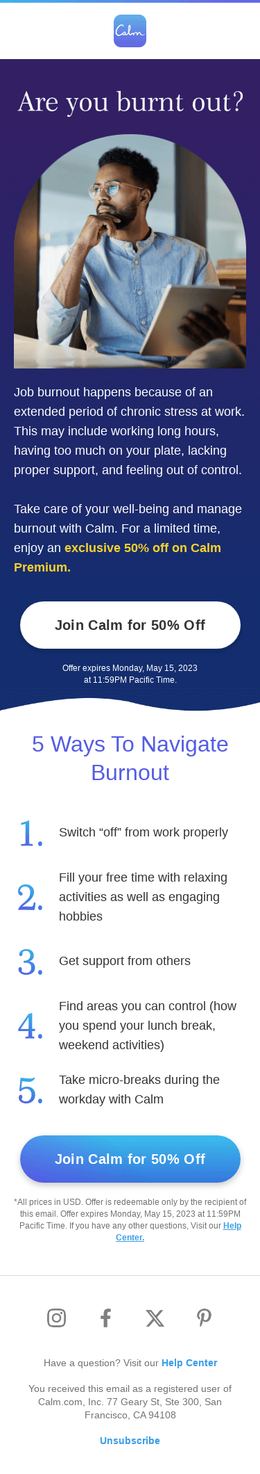 Enjoy 50% OFF on Calm Today