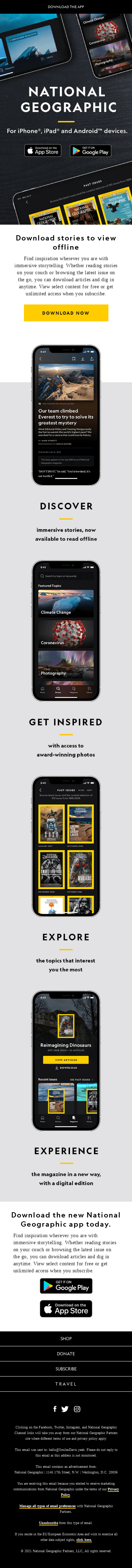 Experience the Nat Geo app today! Free to download + get unlimited access when you subscribe.