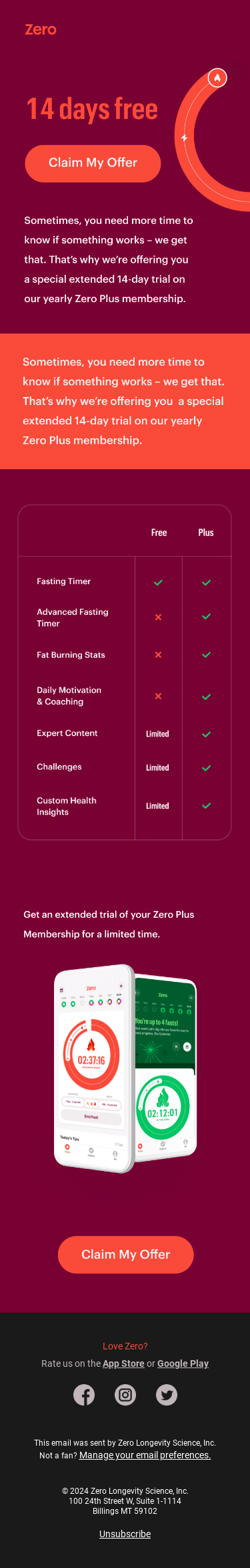 Extended: free trial of Zero Plus