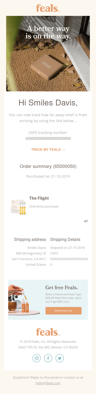 Feals Shipment Notification #65000050