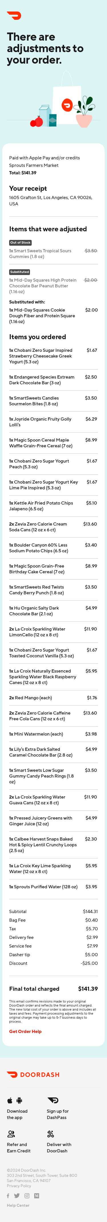 Final receipt for Smiles Davis from Sprouts Farmers Market