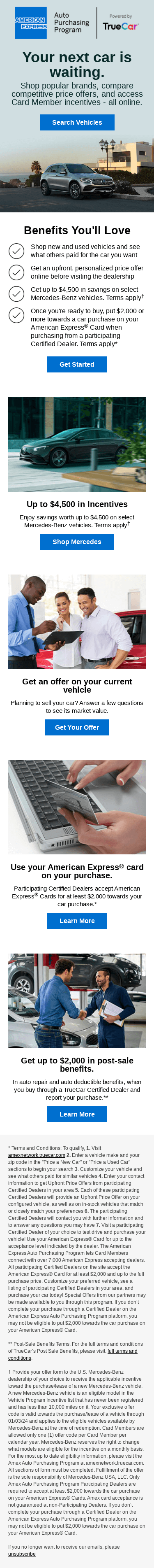 Find your next car online and get access to Card Member incentives