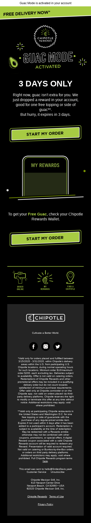 Free Guac. Free Delivery. Guac Mode is on. 🥑