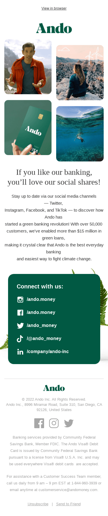 Follow Ando for the Latest Contests, Sweepstakes, and Climate Action News