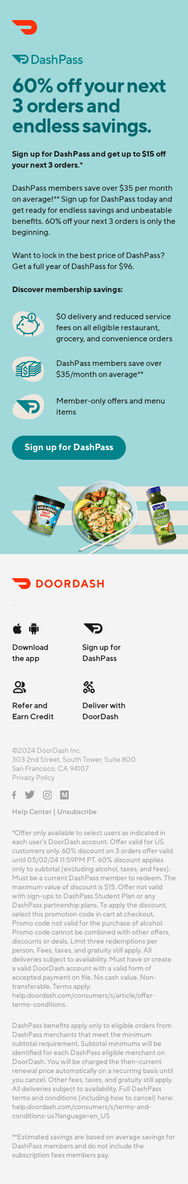 Get 60% off 3 orders and unlimited savings with DashPass.