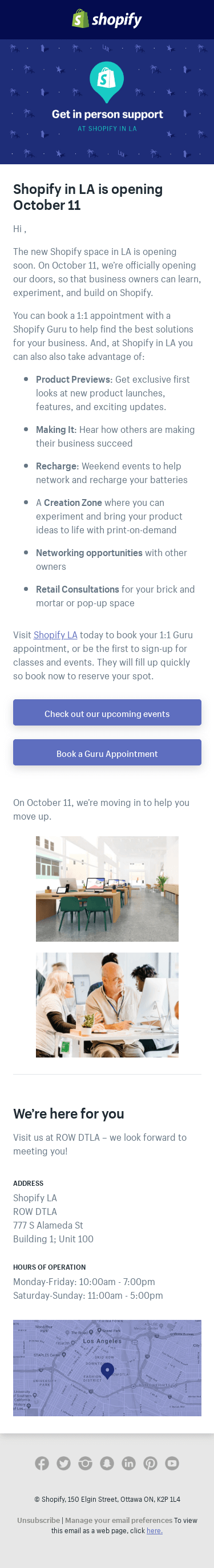 Get in-person support at Shopify in LA
