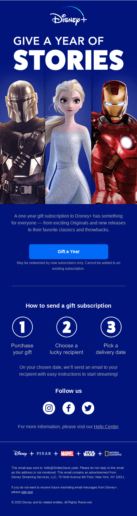 Give a year of Disney+