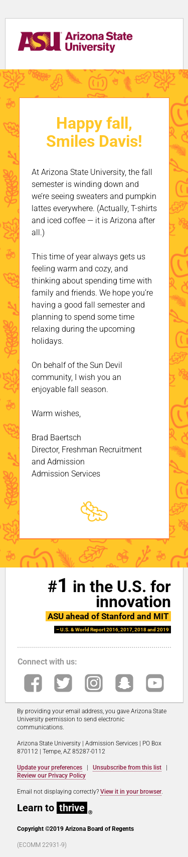 Happy fall greetings from ASU