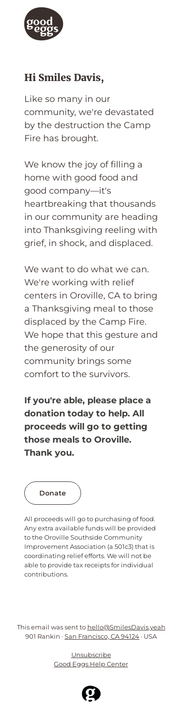Help bring Thanksgiving to the Camp Fire evacuees