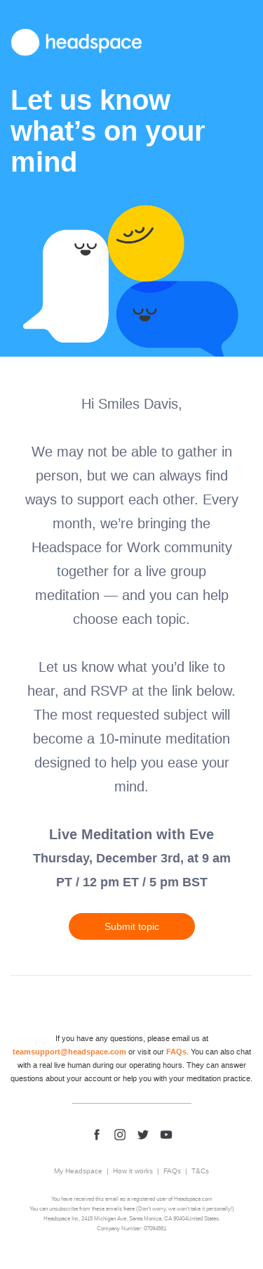 Help us choose the next live meditation topic