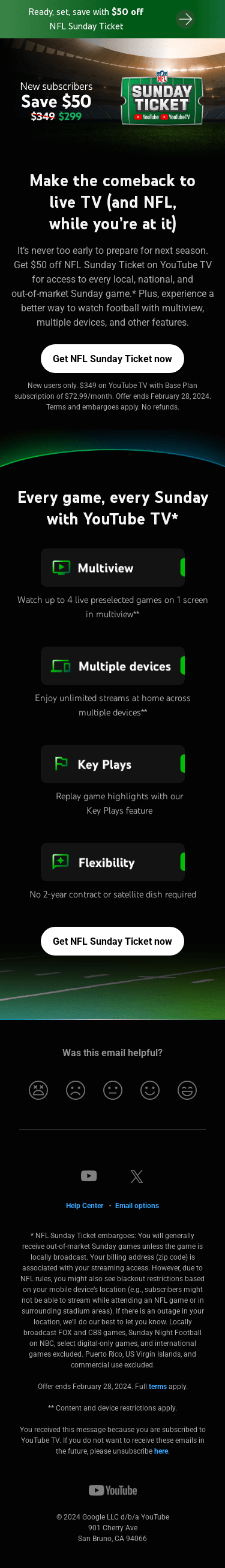 Here’s $50 off NFL Sunday Ticket, plus we’ve got more to offer