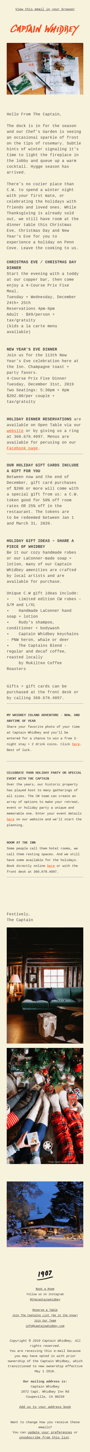 Holiday Offerings at Captain Whidbey