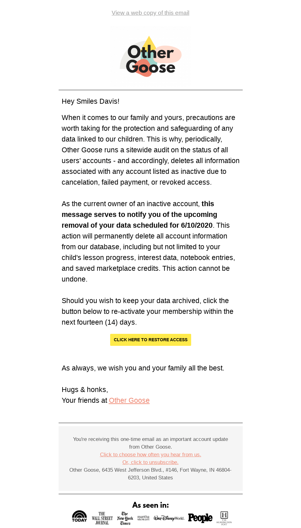 Important: Your data is being deleted.