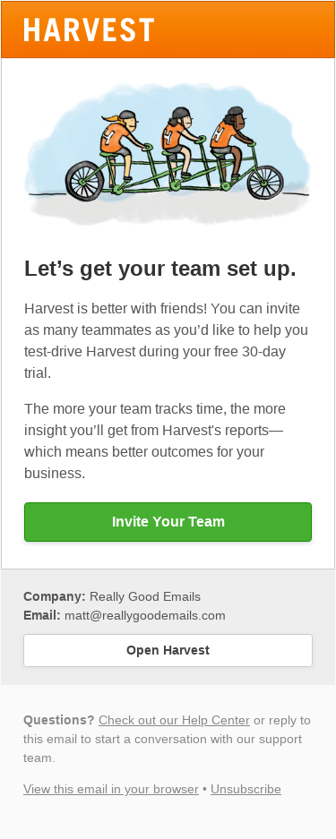 Invite your team to get more insights in Harvest
