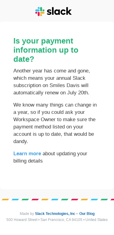Is your payment information up to date?
