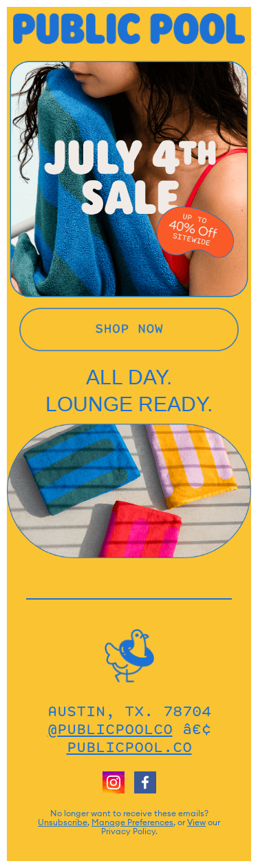 July 4th SALE: up to 40% off towels & apparel sitewide
