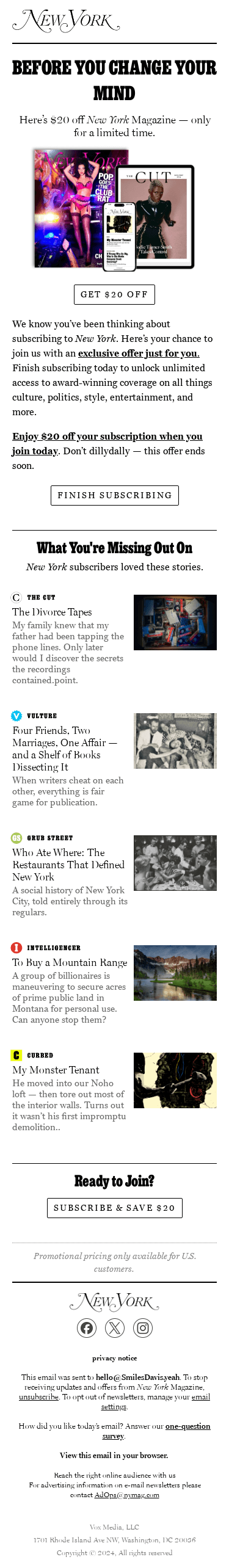 Just for You: $20 Off New York Magazine