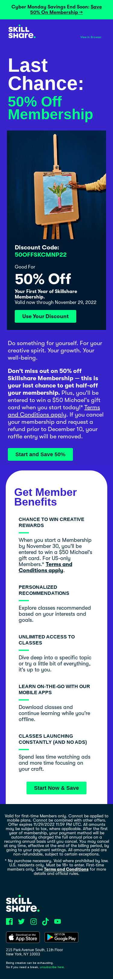 Last Call: 50% Off Membership