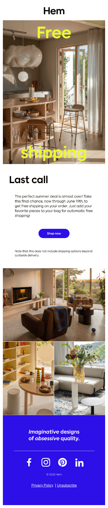 Last call for free shipping!