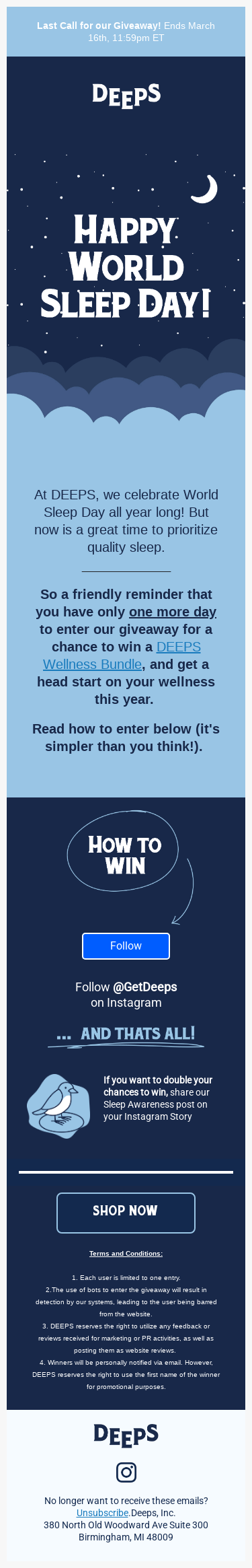 Last Call on our Giveaway. One Day Left!