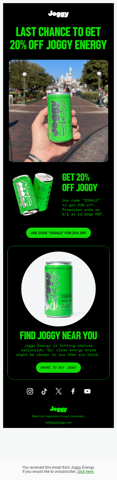 LAST CHANCE: 20% Off Joggy Energy