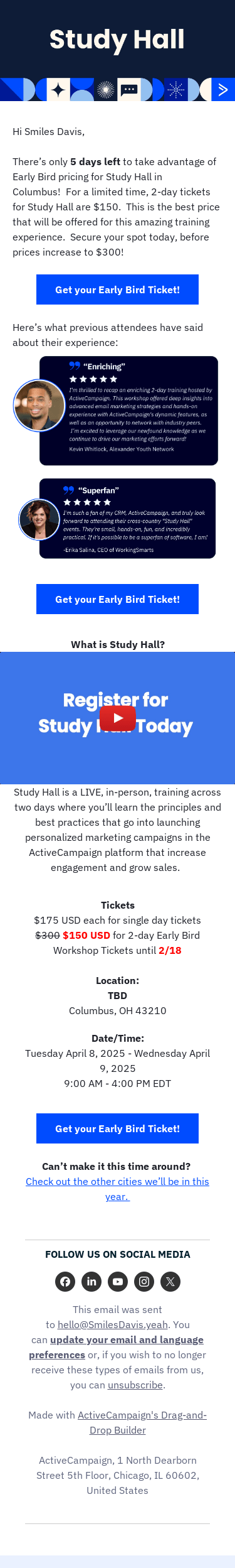 Last chance for Early Bird pricing for Study Hall in Columbus