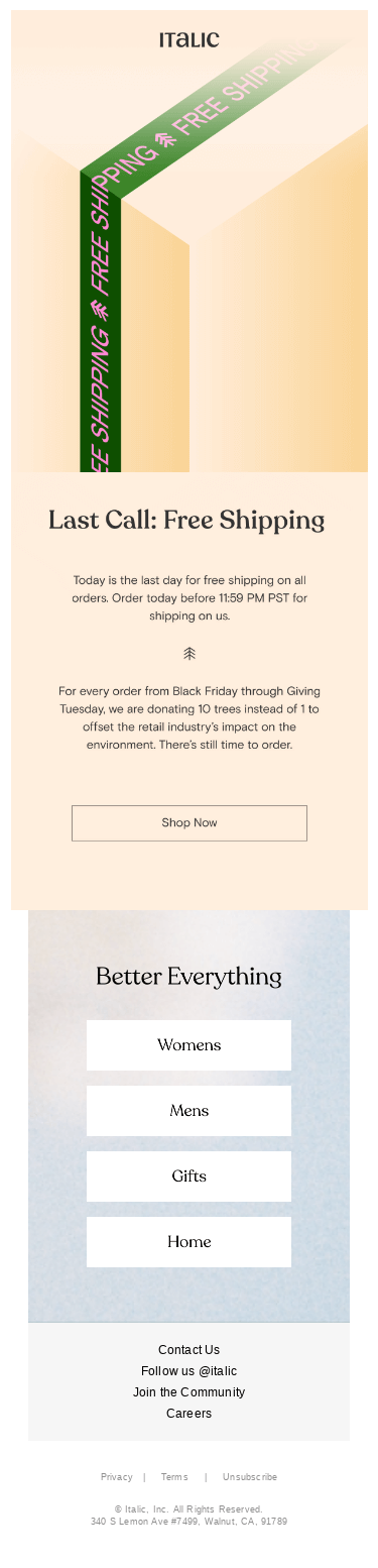 Last chance for free shipping