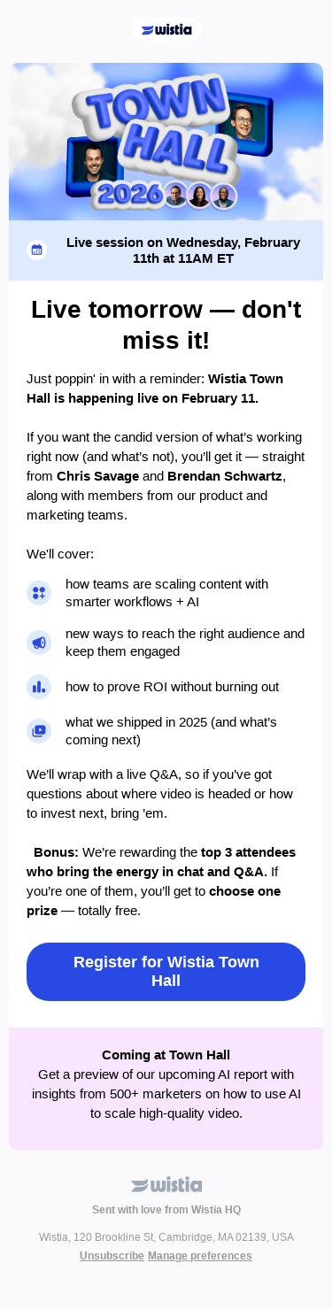 Last chance: Wistias Town Hall is Feb 11