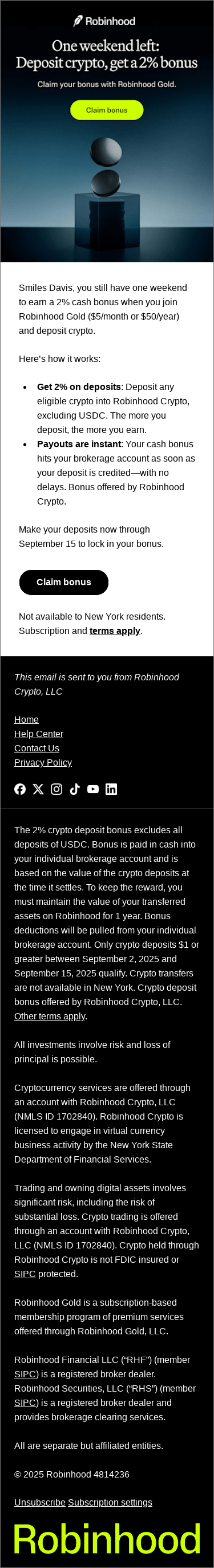 Last weekend to claim a crypto bonus