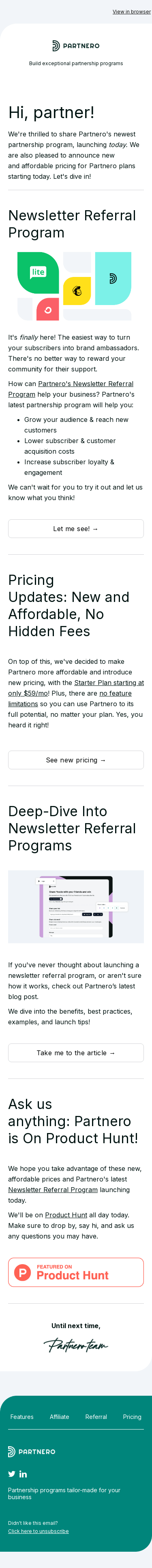 Launching Today: Partnero's Newsletter Referral Program! 🚀