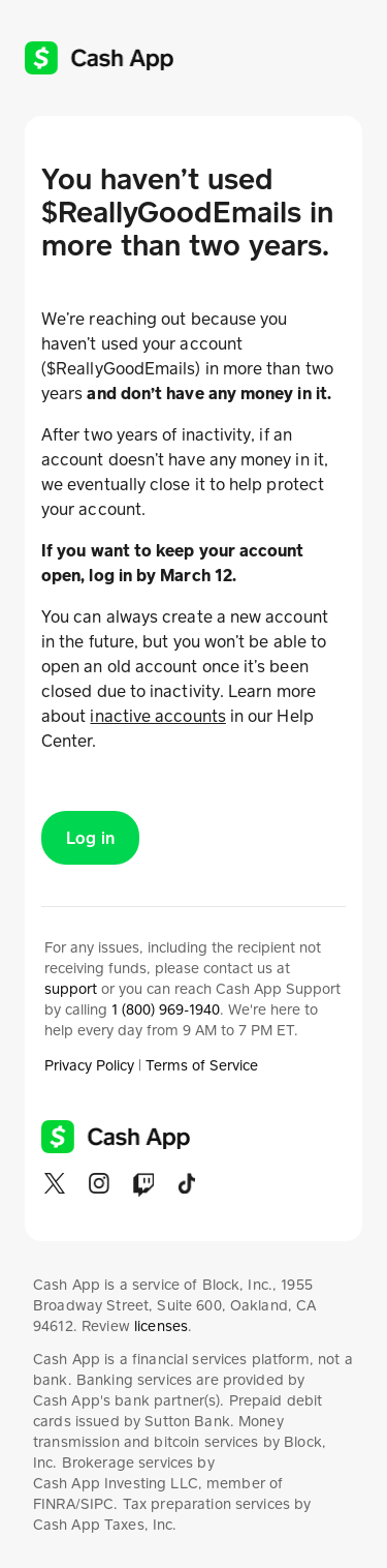 Log in to keep your account open