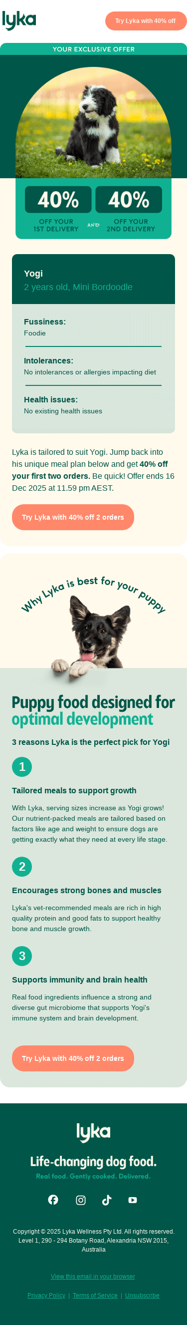 Lucky Yogi! Get 40% off 2 Lyka orders