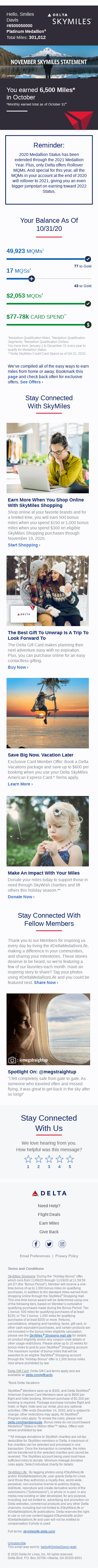 Smiles Davis, Your November SkyMiles Statement Is Here