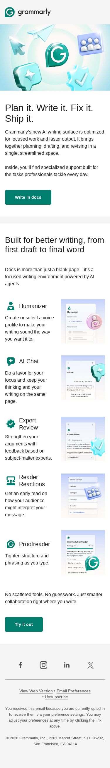 Meet docs, Grammarly’s new AI writing surface