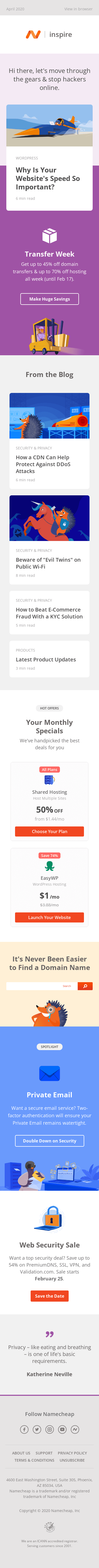 Namecheap Newsletter: Fast Websites Win