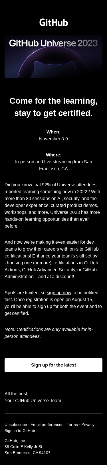 New at Universe 2023: Get certified in GitHub Administration and more!