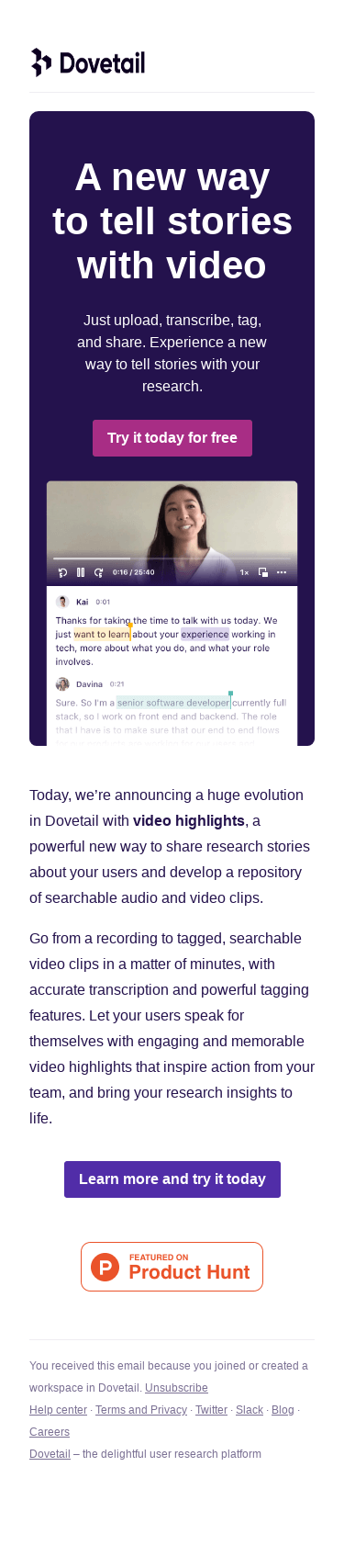 New in Dovetail: Video highlights and transcription